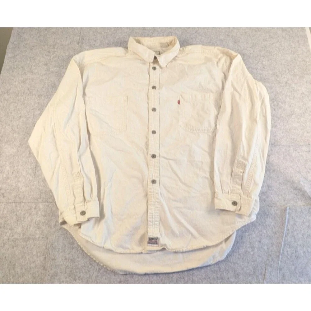 Vintage 1996 Levi's Red Tab Denim Shirt Jacket Shacket Off White Mens XXL